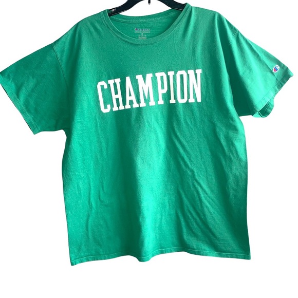 Champion Logo lettering T-Shirt Men’s X-Large Green Crew Neck Tee shirt sleeve - Picture 2 of 11